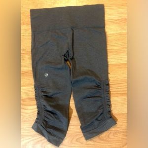 Lululemon scrunched dark gray leggings. Tag missing but wear a size 4 or small.